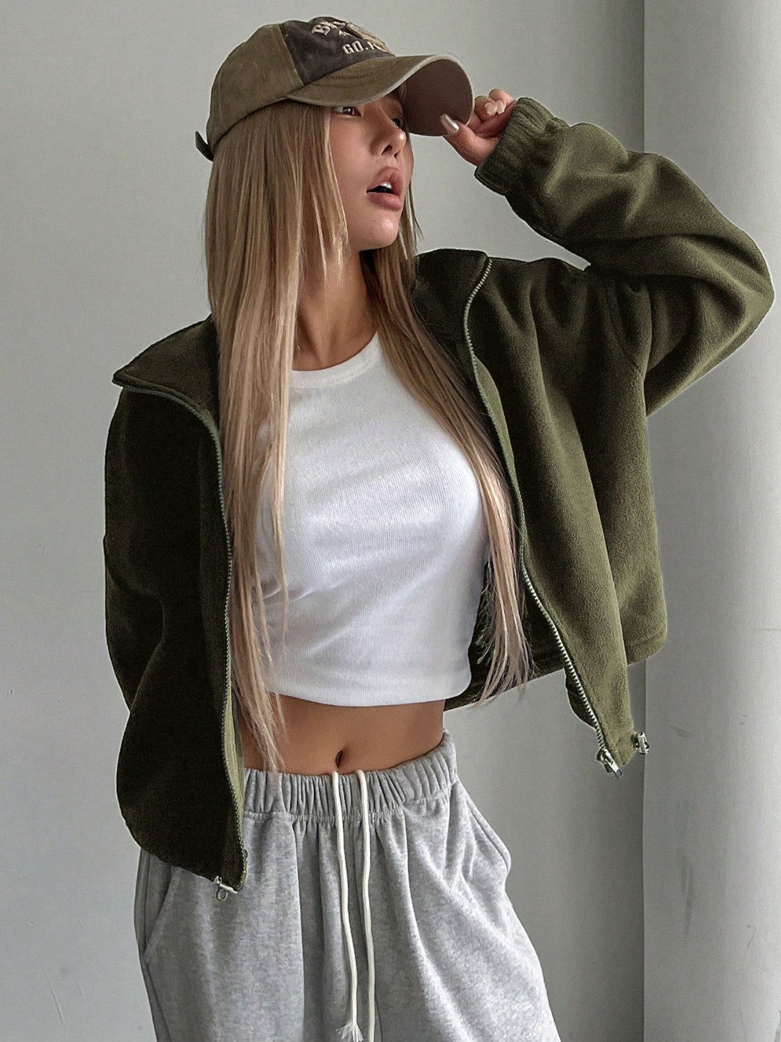 Cropped Zip Jacket - The Olive Wardrobe