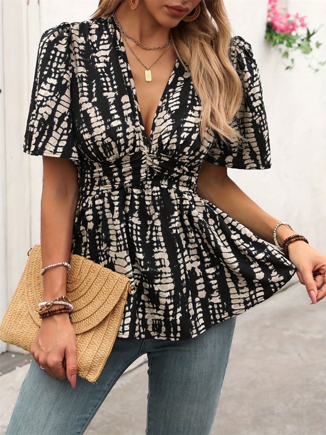 Patterned Charm Blouse - The Olive Wardrobe