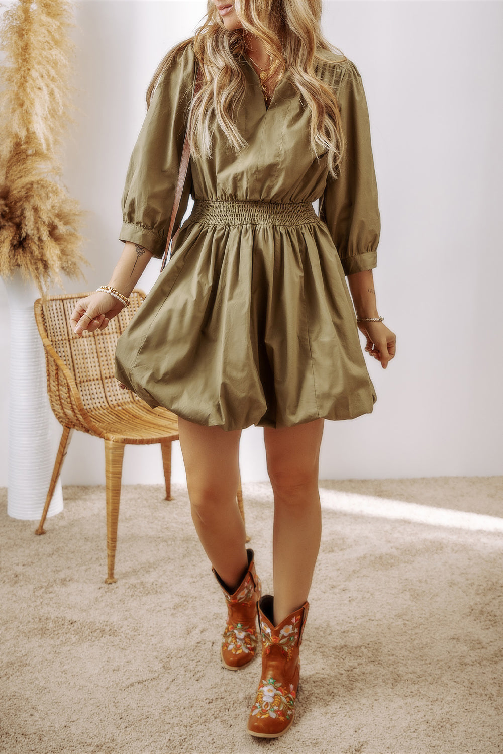 Olive Wardrobe - Smock & Style Three-Quarter - Dresses - Mini